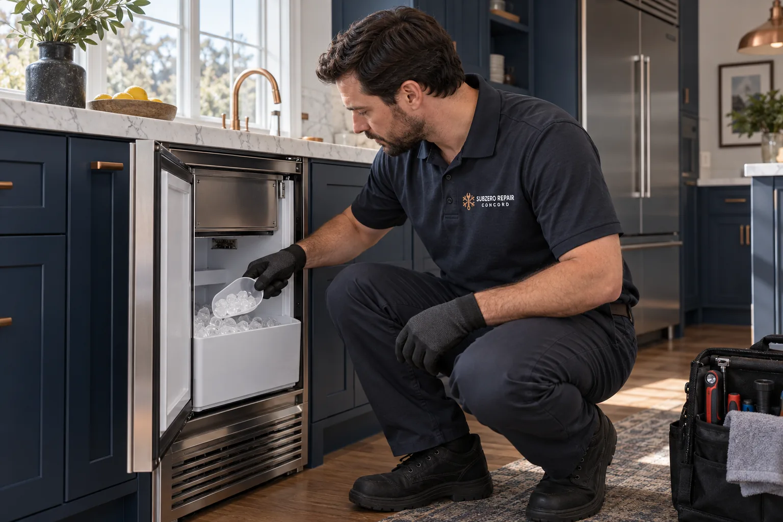 Technician checking an undercounter ice maker